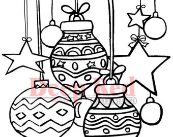 Deep Red Cling Stamps --  Christmas Stars & Balls -- NEW -- (#4670)