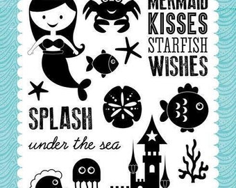 Echo Park Cling Stamps -- Mermaid Kisses Stamp Set -- NEW -- (#3728)