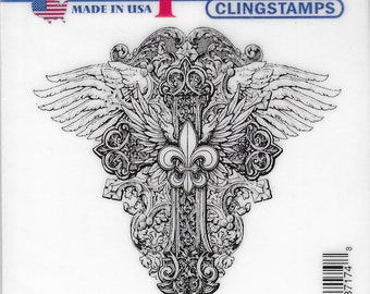 Deep Red Cling Stamps --   Winged Cross  -- NEW -- (#3453)