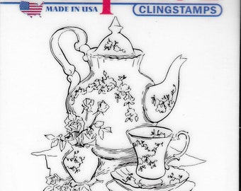 Deep Red Cling Stamps --     Tea Set     -- NEW -- (#3826)
