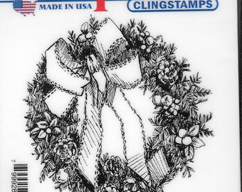 Deep Red Cling Stamps -- Holiday Wreath  -- NEW -- (#2892)