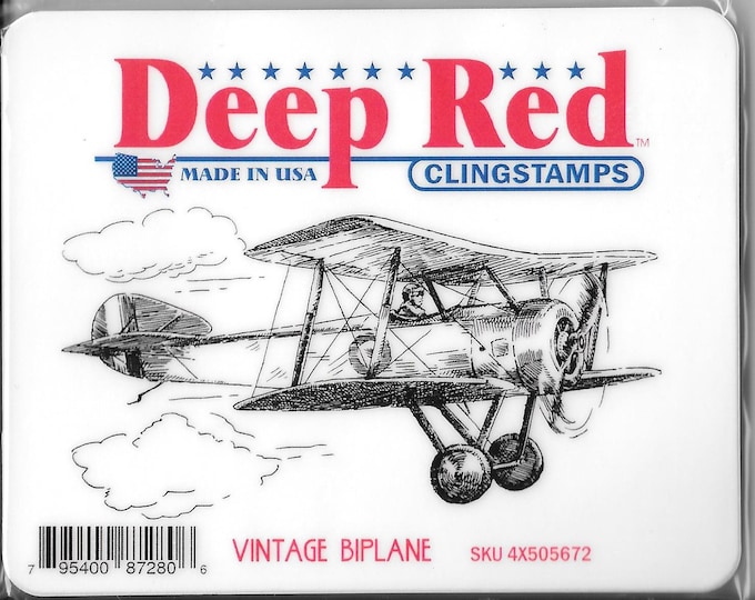 Featured listing image: Deep Red Cling Stamps -- Vintage Biplane -- NEW -- (#2715)