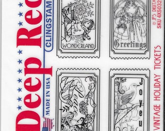 Deep Red Cling Stamps --    Vintage Holiday Tickets   -- NEW -- (#3865)