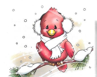 Whimsy Stamps --  Cardinal in Winter -- NEW  -- (#2523)