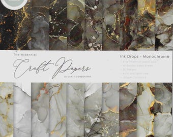 6 x 6 Paper Pad ~ Ink Drops --  Monochrome  ~ Double sided  - NEW (#4800)