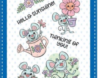 Whimsy Stamps --   Spring Garden Mice  -- NEW  -- (#4432)