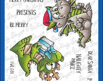 Whimsy Stamps --   Dragon Christmas Wishes    -- NEW  -- (#4139)