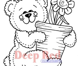 Deep Red Cling Stamps --  Bear & Flower-- NEW -- (#4659)