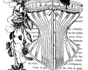 Deep Red Cling Stamps --  Corset Collage  -- NEW -- (#4657)