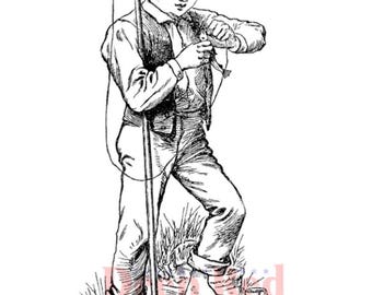 Deep Red Cling Stamps --   Vintage Fisherman  -- NEW -- (#4652)