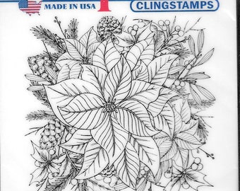 Deep Red Cling Stamps --  Color Me Poinsettia -- NEW -- (#2919)