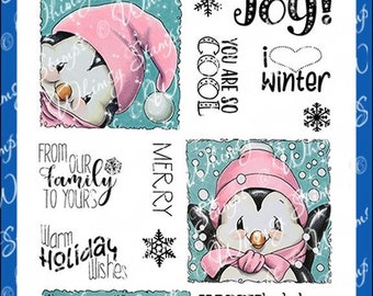 Whimsy Stamps --  Penguin Holiday Squares -- NEW  -- (#2772)