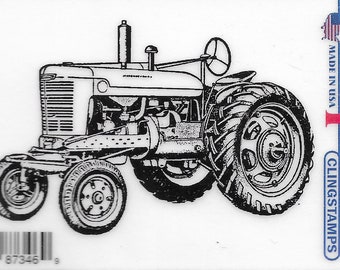 Deep Red Cling Stamps --   Vintage Farm Tractor    -- NEW -- (#3411)