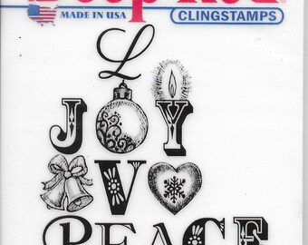 Deep Red Cling Stamps --  Joy Peace Love  -- NEW -- (#3400)