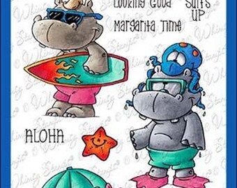 Whimsy Stamps --   Hippo Beach Fun    -- NEW  -- (#3781)