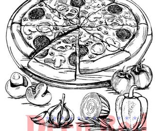 Deep Red Cling Stamps --  Pizza Day   -- NEW -- (#4662)