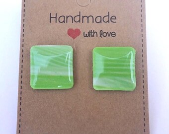 Lime green swirl square earrings