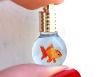 Tiny Gold/orange, black, or white Goldfish in Glass Bulb Vial Pendant