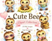 Bee Watercolor Clipart, Honey Comb, Cute Baby Bees, 25 PNG Images Bundle, Baby Shower, Digital Download, Commercial Use