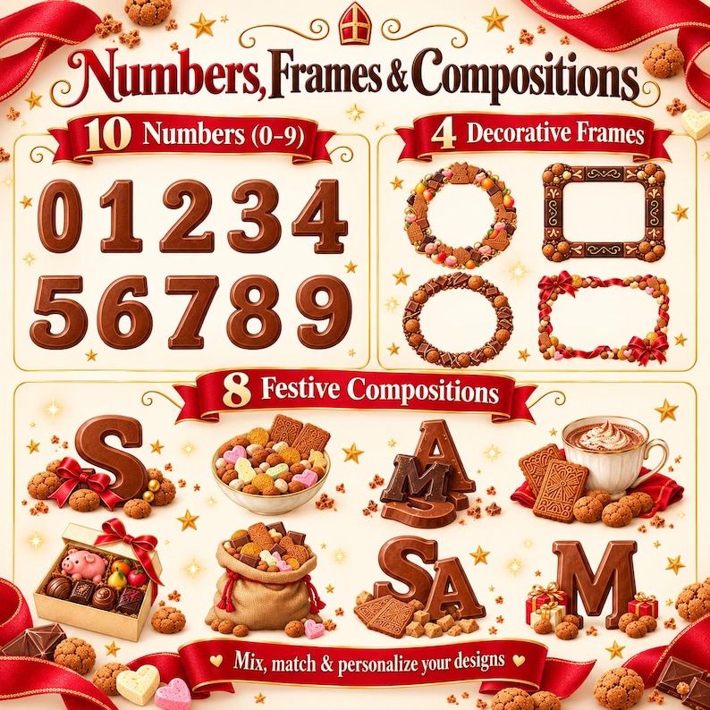 Sinterklaas Chocolate Alphabet Clipart, 60 PNG Letters A-Z, Numbers 0-9 ...