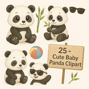 25 schattige babypanda clipart png, kawaii panda digitale download, sublimatie, stickers, printables, transparante achtergrond
