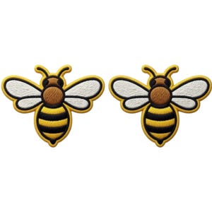 x2 Humlemärken Broderade Strykmärken, Söt Honungsbi-märke Litet Insektsdjurmärke (70 x 55 mm)