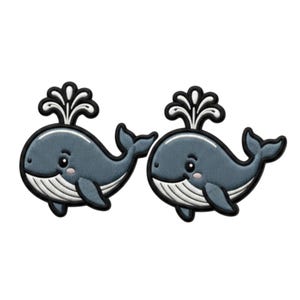 Cartoon Whale Patch (Pack of 2)  - Embroidered Iron-On / Sew-On Badge Cute Ocean Animal Appliqué Emblem (110x85mm)