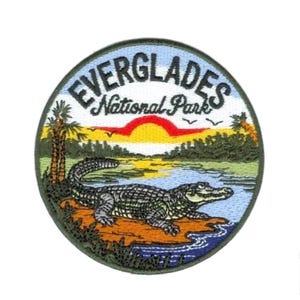 Everglades nationalpark märke broderat stryk-på/sys-på märke Florida alligator souvenir resesouvenir emblem (80 mm)