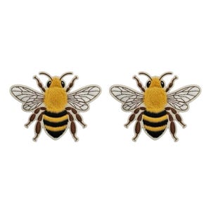 Bumble Bee Patch (Pack of 2) - Embroidered Iron-On / Sew-On Badge Cute Honeybee Insect Appliqué Emblem (110x30mm)