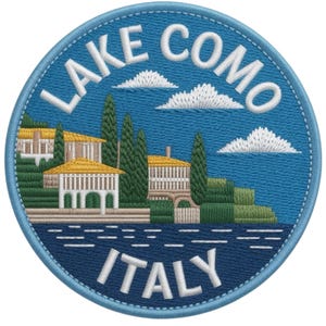 Lake Como Italy Patch Embroidered Iron-On / Sew-On Badge European Travel Italian Sightseeing Emblem Gift Patches (80mm)