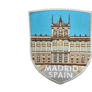 Madrid Patch Geborduurd Strijk-/Opnaai-embleem Spaans Reizen Spanje Bezienswaardigheden Rugzak Camino de Santiago Cadeau Patches (80×65 mm)