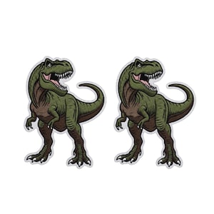Patch de dinossauro T-Rex (pacote com 2) - Aplique bordado termocolante/costurável de Tiranossauro (90 x 70 mm)