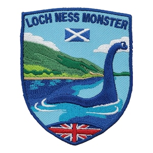 Toppa del mostro di Loch Ness (7,9 cm) Ricamata, termoadesiva o da cucire, stemma della Scozia, ideale per viaggi in Europa, visite turistiche, zaino, cappellino, regalo.