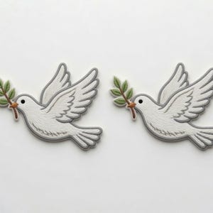 x2 Fredsduvemärken Broderad Strykbar Fågelmärke, Olivkvist Kristen Andlig Religiös Hopp Emblem Gåva (90 x 70 mm)