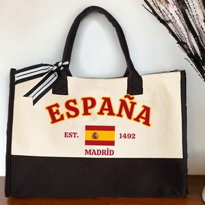 España Tote Bag, Spanish Flag Canvas Beach Bag, Madrid Travel Gift for Spain Lovers