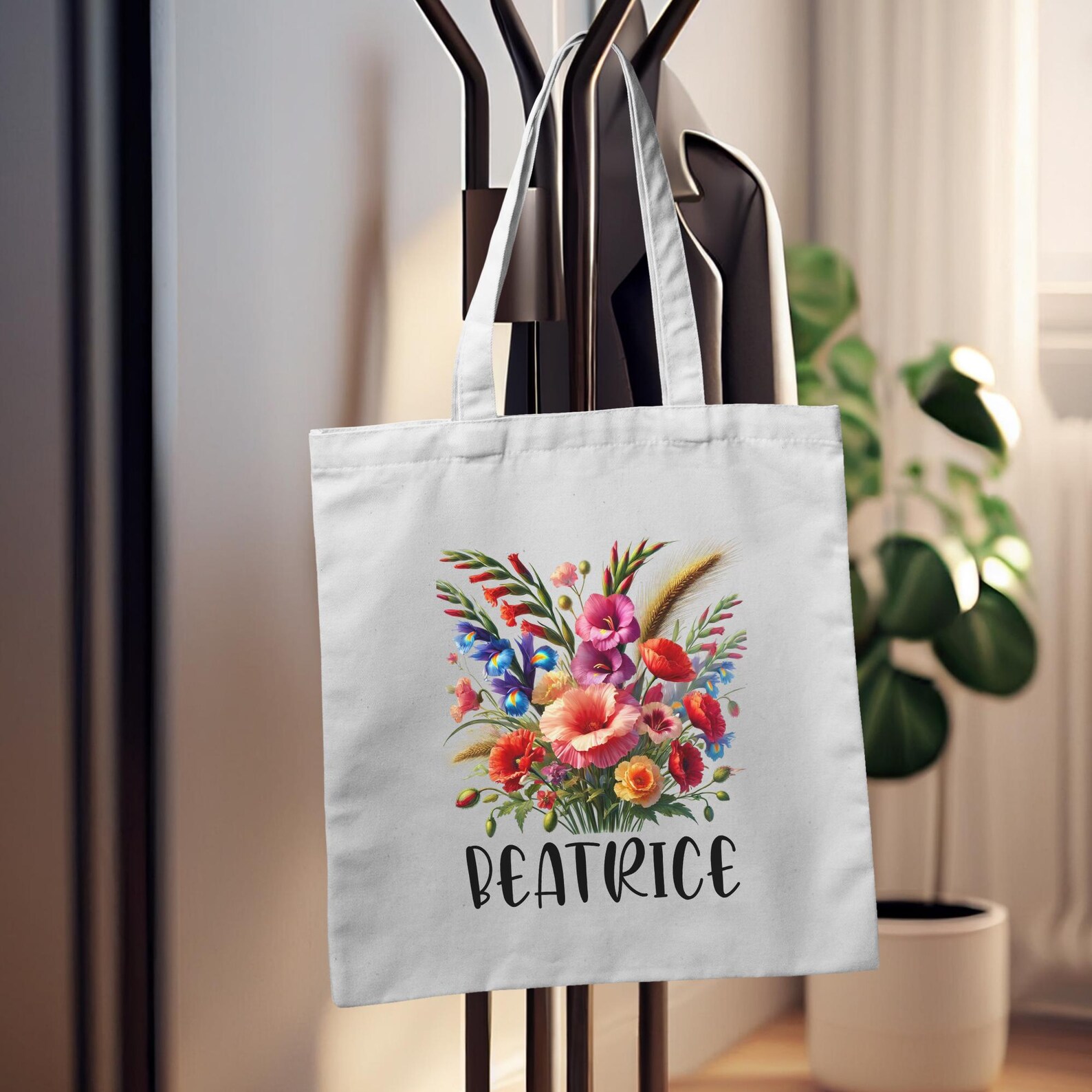 Logo-Triangle Floral-Embossed Tote Bag