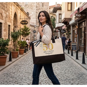 Personalized 50th Birthday Tote Bag, Retro 1974 Canvas Gift, Custom Name Fifty Bag