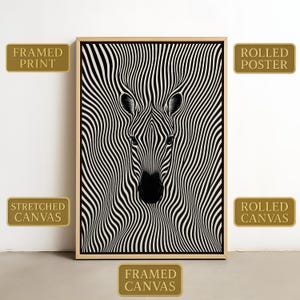Illusione ottica da parete Ebra – Stampa animale in bianco e nero – Decorazione moderna astratta con animali selvatici per ufficio o soggiorno