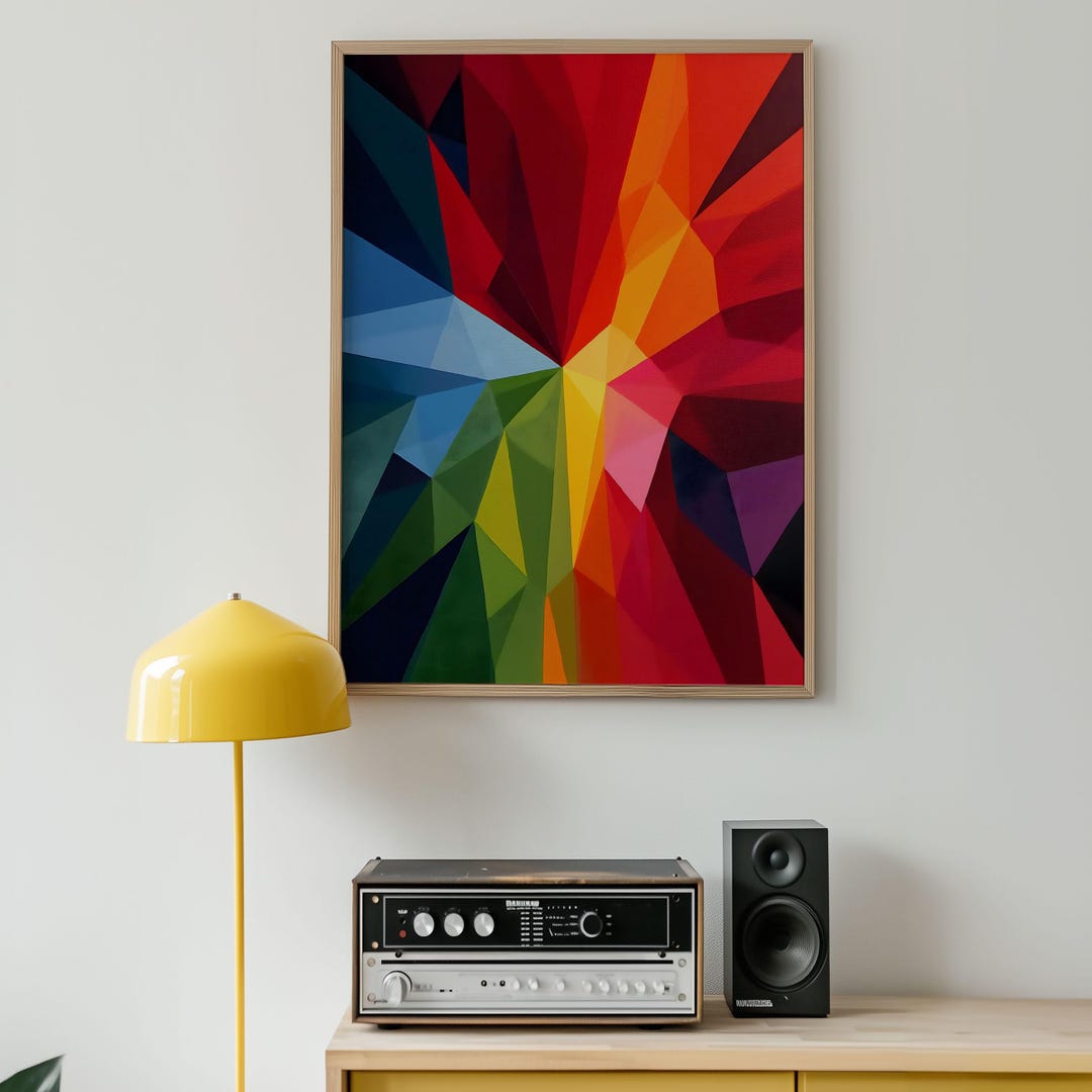 Rainbow Geometric Wall Art Print Bold Abstract Polygon Digital