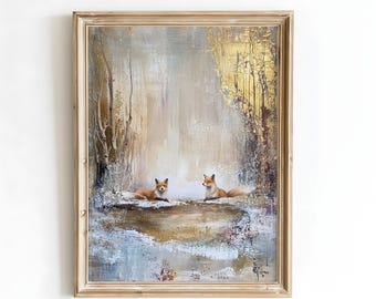 Fox Forest Scene Digital Art Print | Woodland Animal Wall Decor | Rustic Cabin Style | Wildlife Painting Download | Digital File