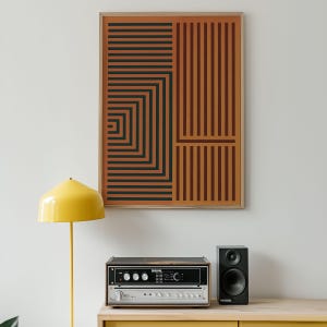 Modern Geometric Optical Illusion Art – Minimalist Black and Brown Line Print – Retro Abstract Digital Download Wall Decor