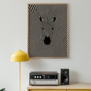 Zebra Optical Illusion Wall Art – Black and White Animal Print – Modern Abstract Wildlife Decor for Office or Living Room