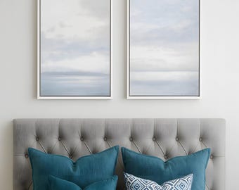 Serene Landscape Wall Art Set of 2 – Minimalist Digital Seascape Prints in Soft Neutrals – Tranquil Coastal Home Decor