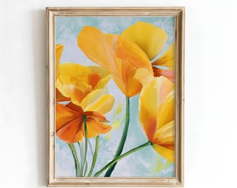 Bright Yellow Poppy Flower Art Print, Modern Floral Wall Art, Vibrant Botanical Painting, Digital Download for Home Decor