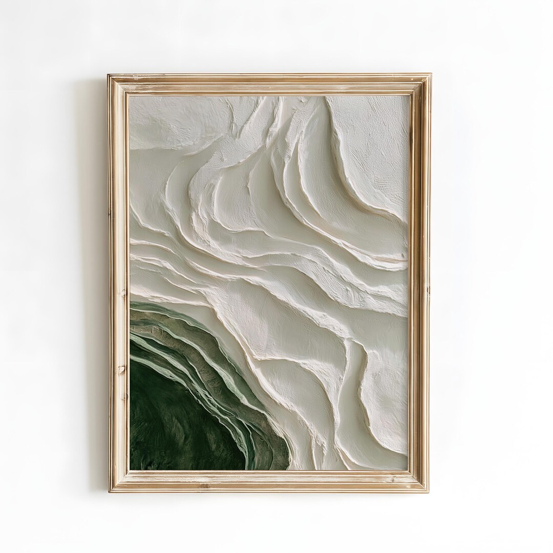 Neutral Green Abstract Wall Art Print, Textured Modern Canvas Painting ...