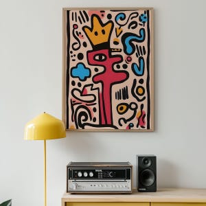Crown Abstract Art Print – Bold Street Style Wall Decor with Colorful Shapes – Modern Graffiti Inspired Pop Art for Creative Spaces