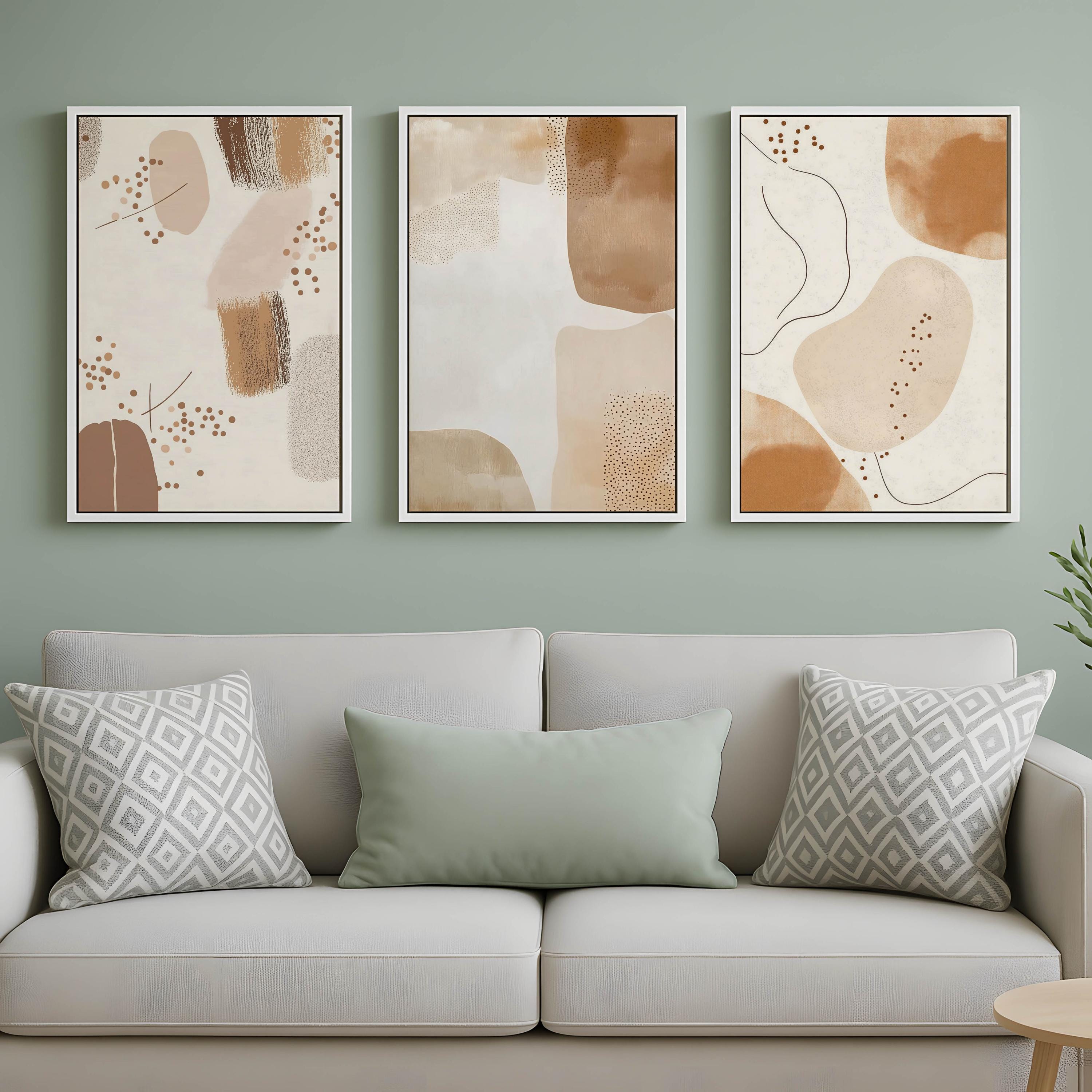 Neutral Abstract Digital Prints – Beige & Brown Wall Art Set of 3