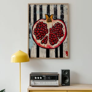 Pomegranate Wall Art Print, Modern Fruit Digital Download, Colorful Kitchen Poster, Bold Food Artwork for Dining Room & Home Decor