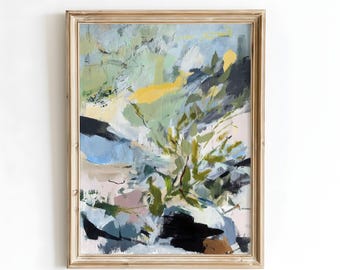 Abstract Landscape Wall Art, Modern Nature Painting, Soft Blue and Green Brushstroke Print, Contemporary Digital Artwork
