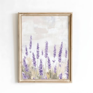 Lavender Field Wall Art | Soft Purple Floral Digital Print | Cottagecore Botanical Painting for Bedroom, Kitchen or Living Room Decor